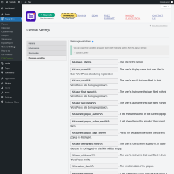 Page screenshot: Popup Box → General Settings → 
                            Message variables                        