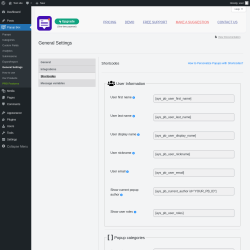 Page screenshot: Popup Box → General Settings → 
                            Shortcodes                        