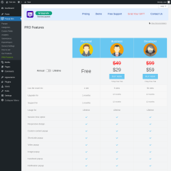 Page screenshot: Popup Box → PRO Features