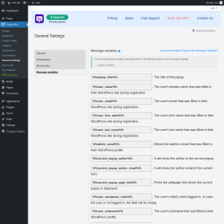 Page screenshot: Popup Box → General Settings → 
                            Message variables                        