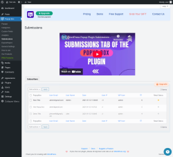 Page screenshot: Popup Box → Submissions