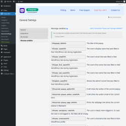 Page screenshot: Popup Box → General Settings → 
                            Message variables                        