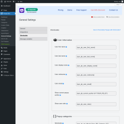 Page screenshot: Popup Box &rarr; General Settings &rarr; 
                            Shortcodes                        