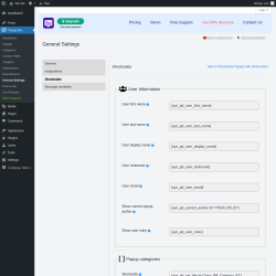 Page screenshot: Popup Box &rarr; General Settings &rarr; 
                            Shortcodes                        