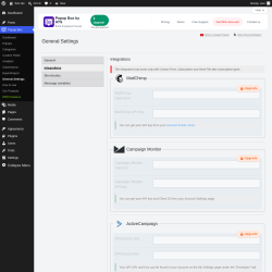 Page screenshot: Popup Box &rarr; General Settings &rarr; 
                            Integrations                        