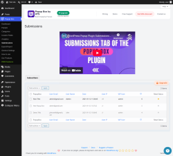 Page screenshot: Popup Box &rarr; Submissions