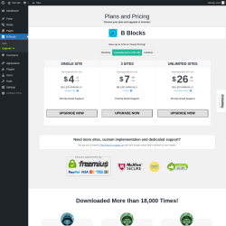 Page screenshot: B Blocks → Upgrade  ➤