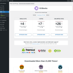 Page screenshot: B Blocks → Upgrade  ➤