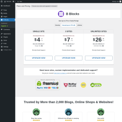 Page screenshot: B Blocks → Upgrade  ➤