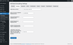 Page screenshot: BA Settings → Currency
