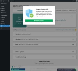 Page screenshot: Backup Migration ‹ Test site — WordPress