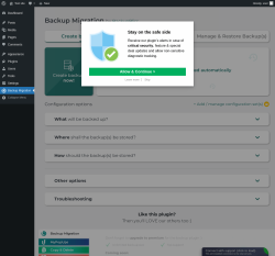 Page screenshot: Backup Migration ‹ Test site — WordPress