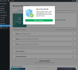 Page screenshot: Backup Migration &lsaquo; Test site &mdash; WordPress