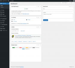 Page screenshot: Dashboard &lsaquo; Test site &mdash; WordPress