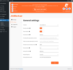 Page screenshot: JetBackup &rarr; Settings