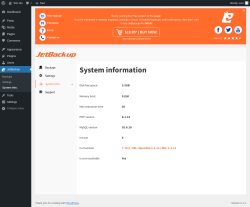 Page screenshot: JetBackup &rarr; System Info.