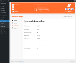 Page screenshot: JetBackup &rarr; System Info.