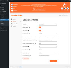 Page screenshot: JetBackup &rarr; Settings