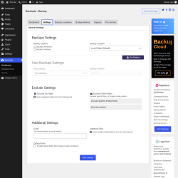 Page screenshot: Backuply &rarr; Settings