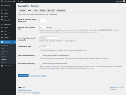 Page screenshot: BackWPup → Settings → Jobs