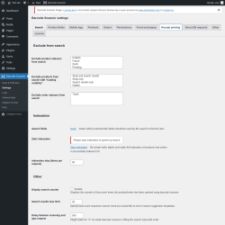 Page screenshot: Barcode Scanner &rarr; Settings &rarr; Receipt printing
