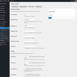 Page screenshot: Tools &rarr; Forums &rarr; Import Forums