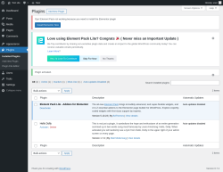 Page screenshot: Plugins &lsaquo; Test site &mdash; WordPress