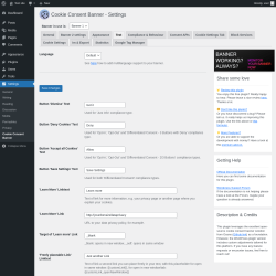 Page screenshot: Settings → Cookie Consent Banner → Text