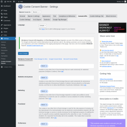 Page screenshot: Settings → Cookie Consent Banner → Consent APIs