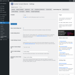 Page screenshot: Settings → Cookie Consent Banner → Cookie Settings Tab