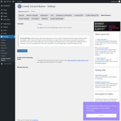 Page screenshot: Settings → Cookie Consent Banner → Block Services