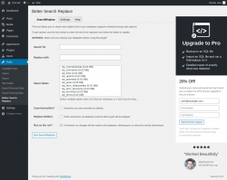 Page screenshot: Tools → Better Search Replace