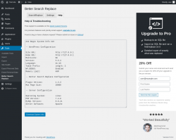 Page screenshot: Tools → Better Search Replace → Help