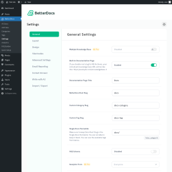 Page screenshot: BetterDocs → Settings