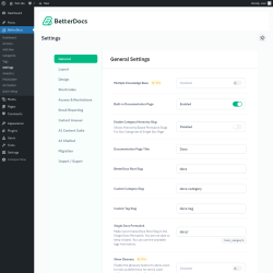 Page screenshot: BetterDocs → Settings