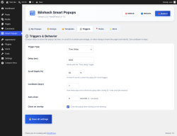 Page screenshot: Smart Popups &rarr; ⏱ Triggers