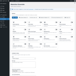 Page screenshot: Blaminhor Essentials &lsaquo; Test site &mdash; WordPress