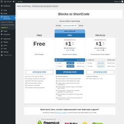 Page screenshot: Blocks to ShortCode → Upgrade  ➤