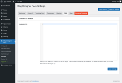Page screenshot: Blog Designer Pack → Settings → CSS