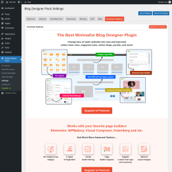 Page screenshot: Blog Designer Pack → Settings → Premium Features