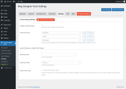 Page screenshot: Blog Designer Pack → Settings → Sharing