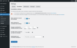 Page screenshot: Booking Activities → Settings → Cancellation