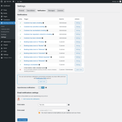 Page screenshot: Booking Activities → Settings → Notifications