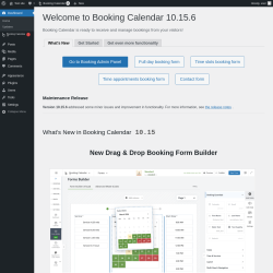 Page screenshot: Welcome to Booking Calendar &lsaquo; Test site &mdash; WordPress