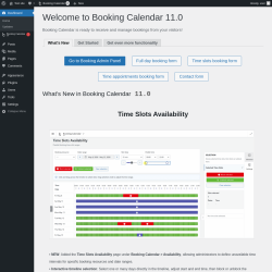 Page screenshot: Welcome to Booking Calendar &lsaquo; Test site &mdash; WordPress