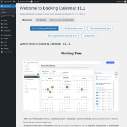 Page screenshot: Welcome to Booking Calendar &lsaquo; Test site &mdash; WordPress