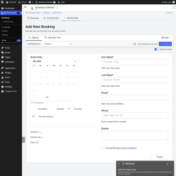 Page screenshot: 	WP    Booking Calendar &rarr; + Add Booking