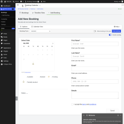 Page screenshot: 	WP    Booking Calendar &rarr; + Add Booking