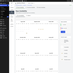 Page screenshot: 	WP    Booking Calendar &rarr; Availability