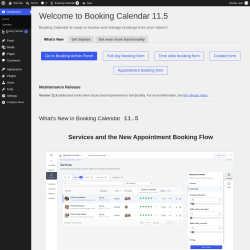 Page screenshot: Welcome to Booking Calendar &lsaquo; Test site &mdash; WordPress